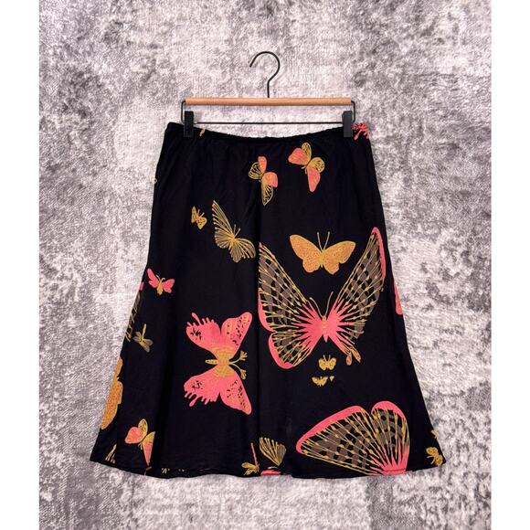 Harari Skirt Small Womens Black Silk Butterfly Floral Stretch Waist - Picture 1 of 7